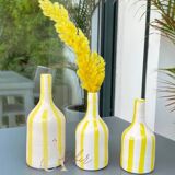 Striped yellow bottle artisan vase