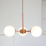 Mid-Century Modern Italian Chandelier in Copper and Opaline Glass, 1960s