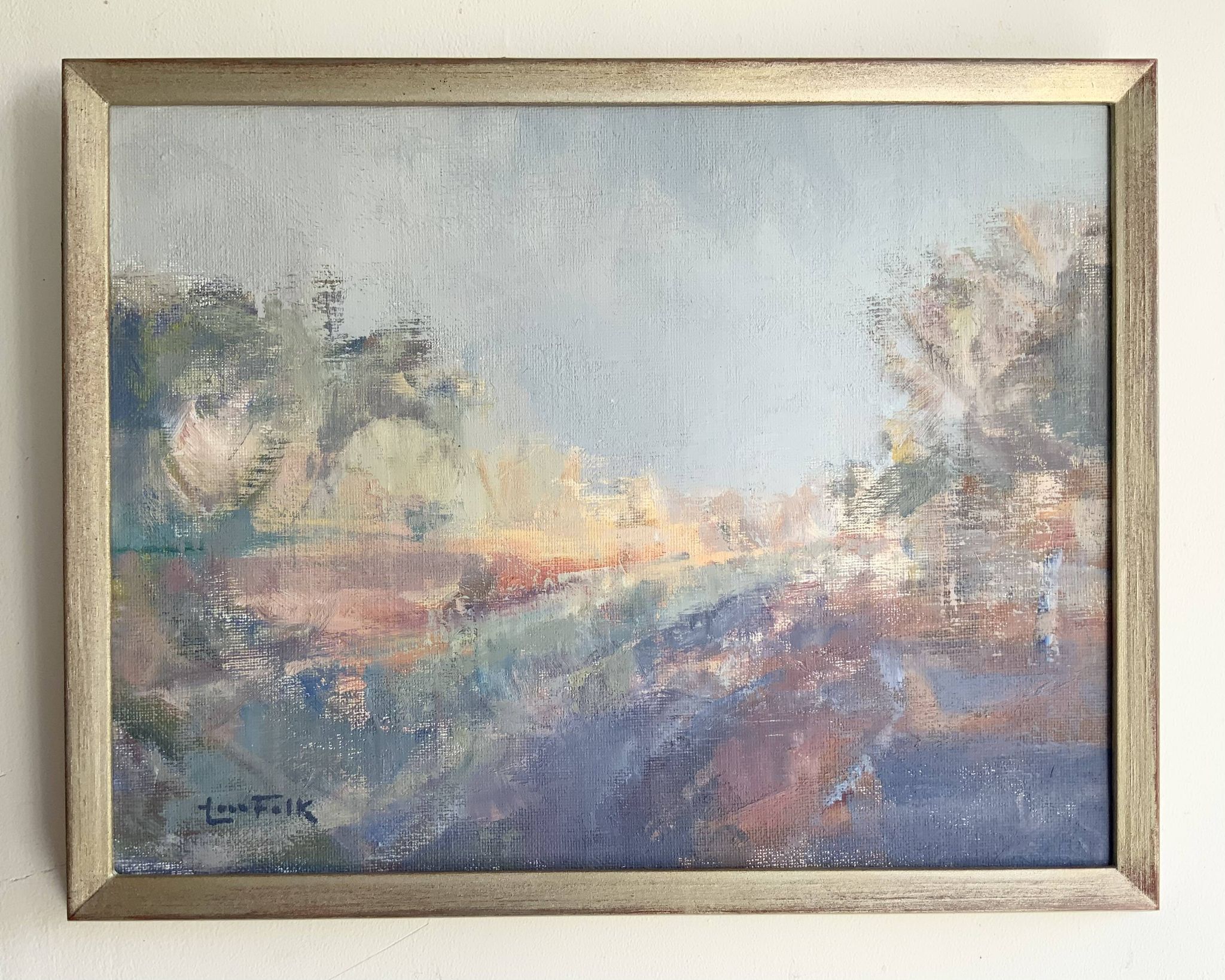 Vintage abstract landscape oil painting by Lars Falk, Sweden