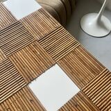 Large Audoux style coffee table in bamboo, rattan & ceramic, France 60
