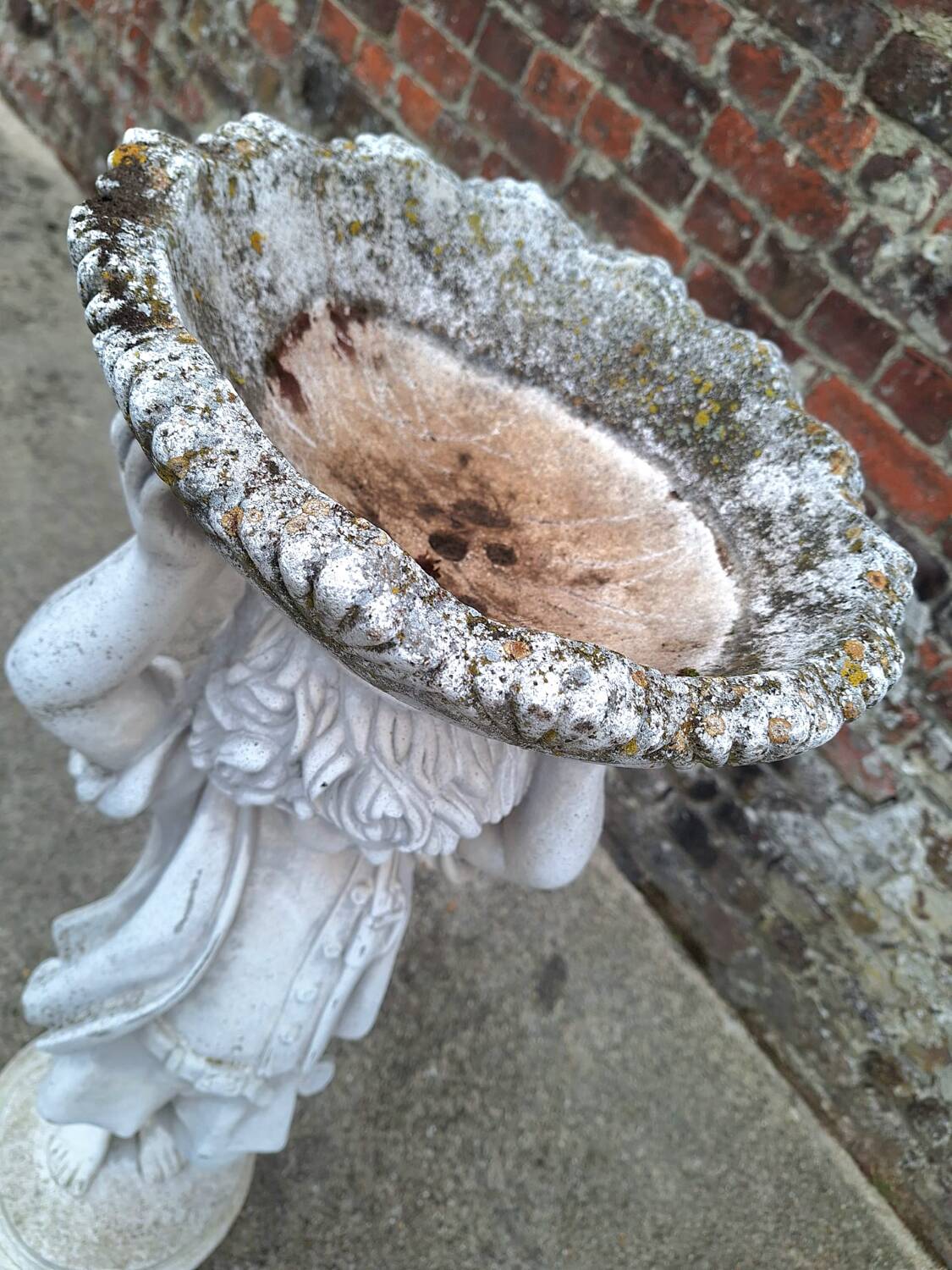 Antique cherub statue for garden, vintage plant holder