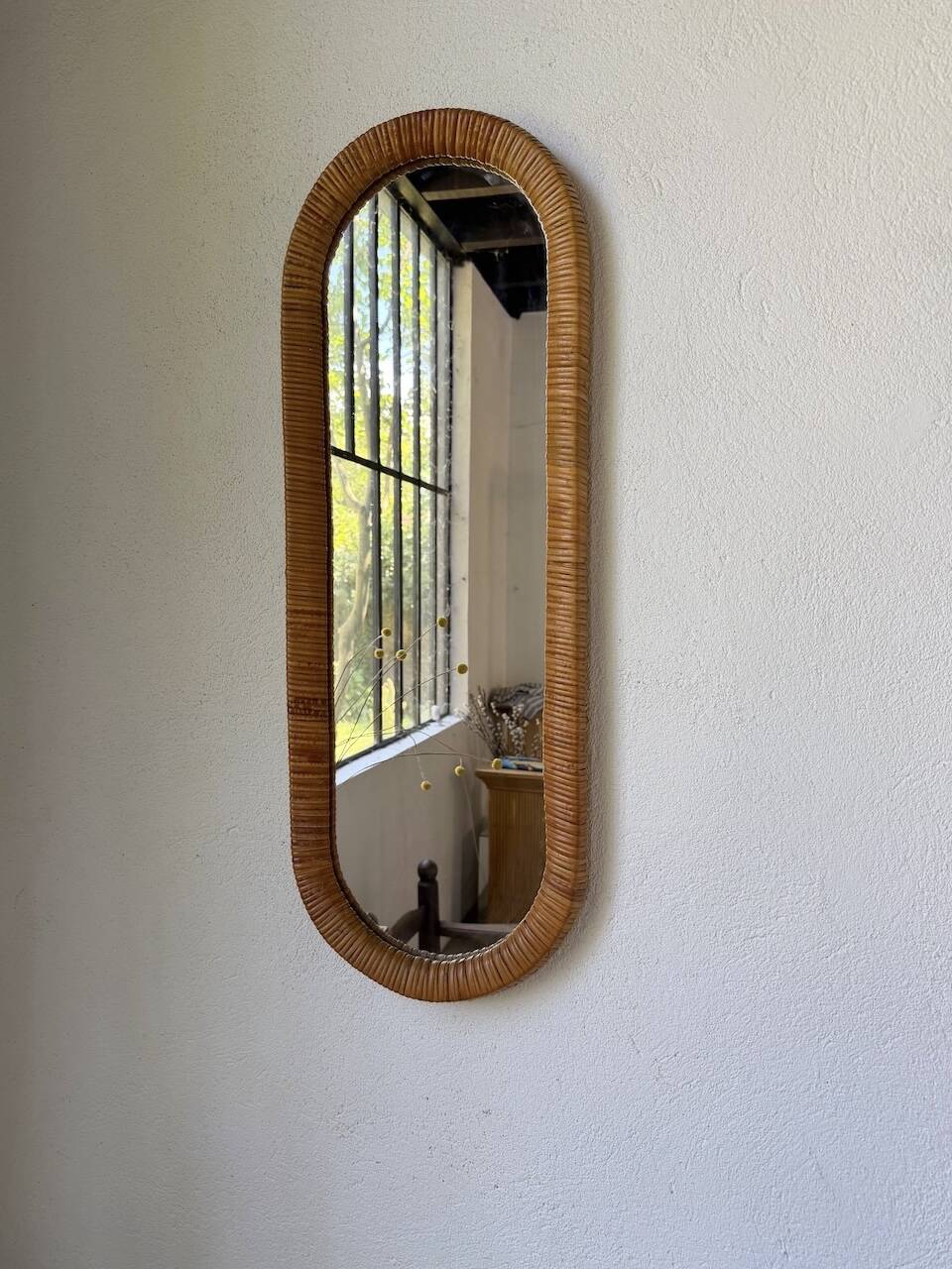 Miroir osier tressé Italie années 60 ovale