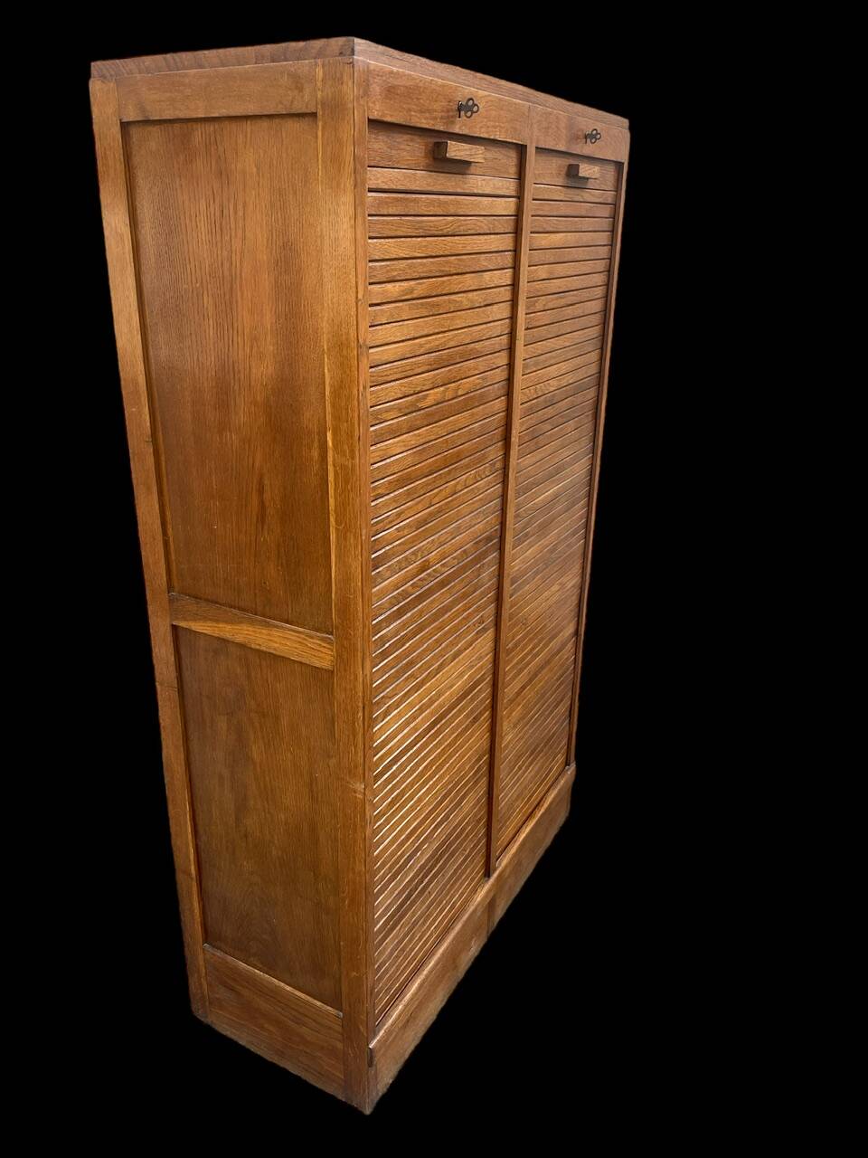 Oak double curtain file cabinet from the 1940s