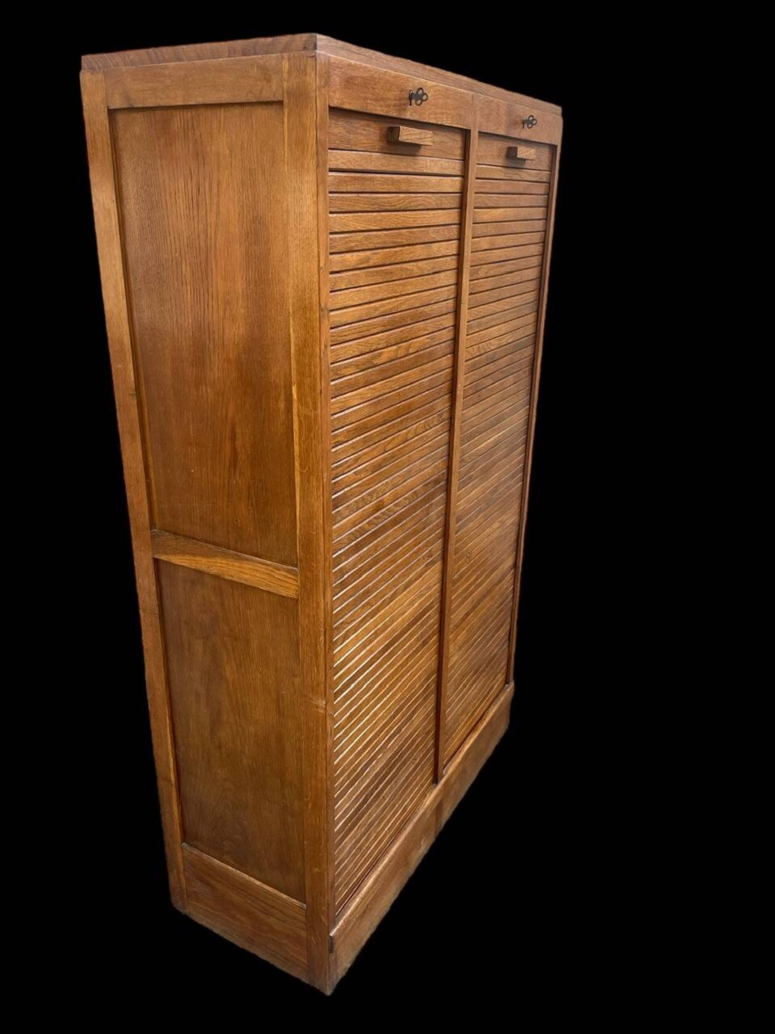 Oak double curtain file cabinet from the 1940s