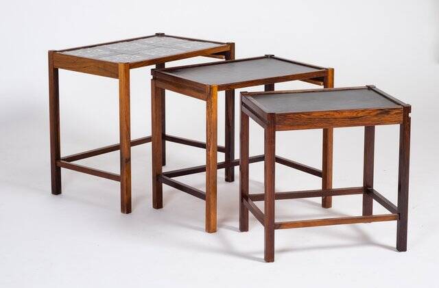 Nest of Tables in Rosewood with Tiles, Denmark, 1960s, Set of 3