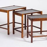 Nest of Tables in Rosewood with Tiles, Denmark, 1960s, Set of 3