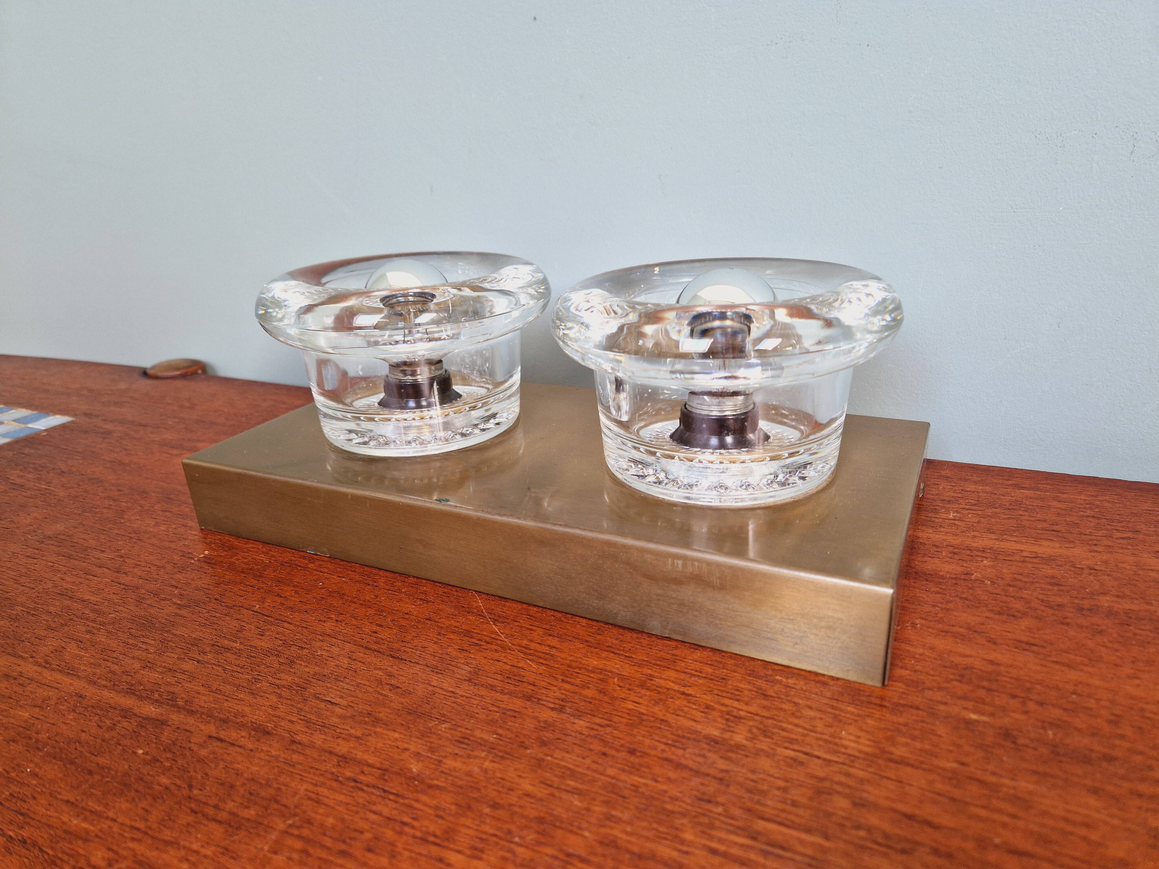 Double wall light in brass and glass, Space Age style, Cosack, 1970