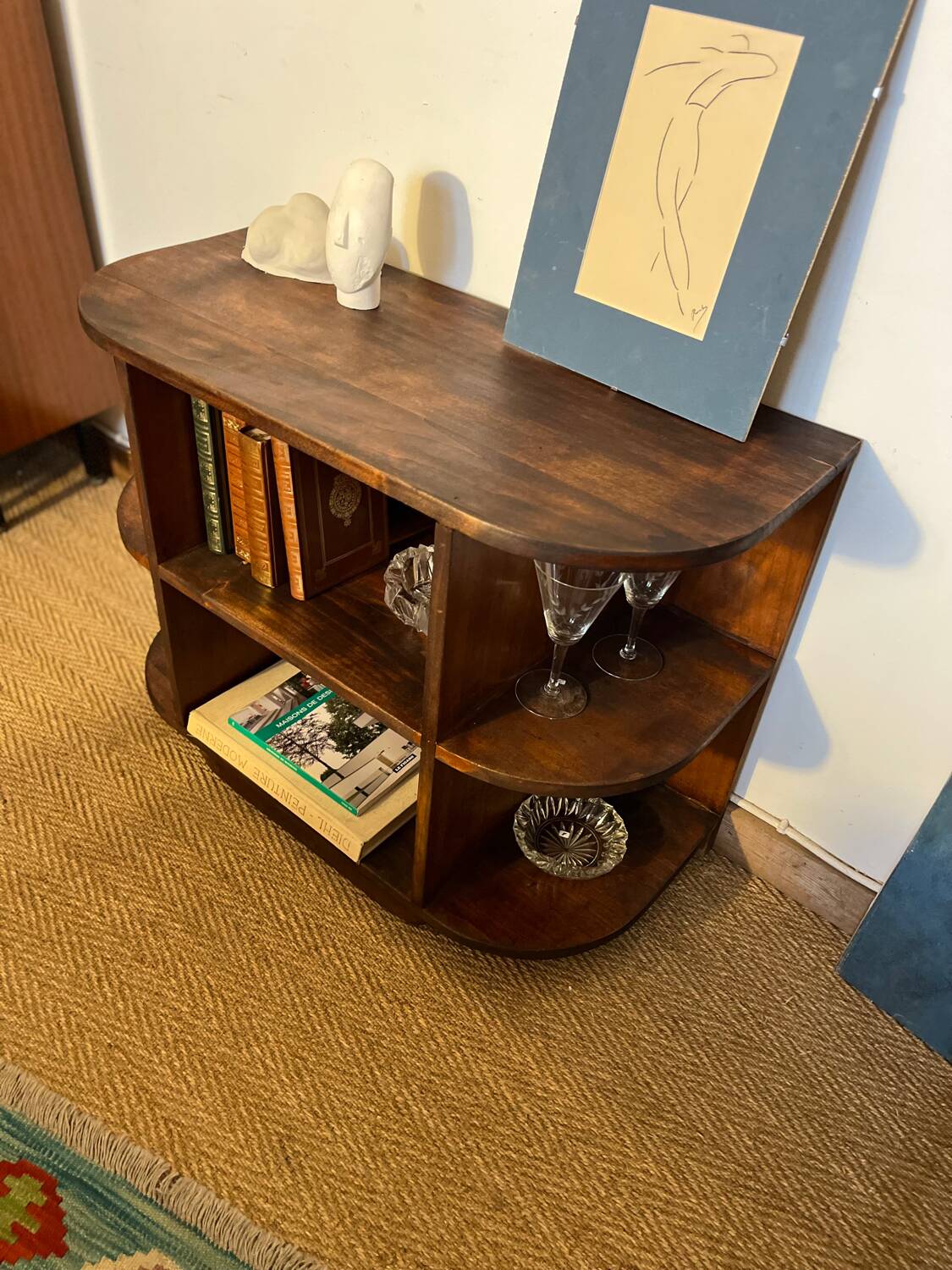 TV cabinet in a row with art deco wooden shelf