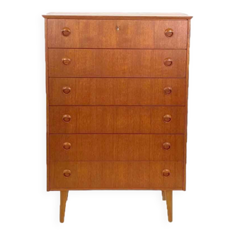 Vintage Danish teak chest of drawers with half-round handles, 1960s