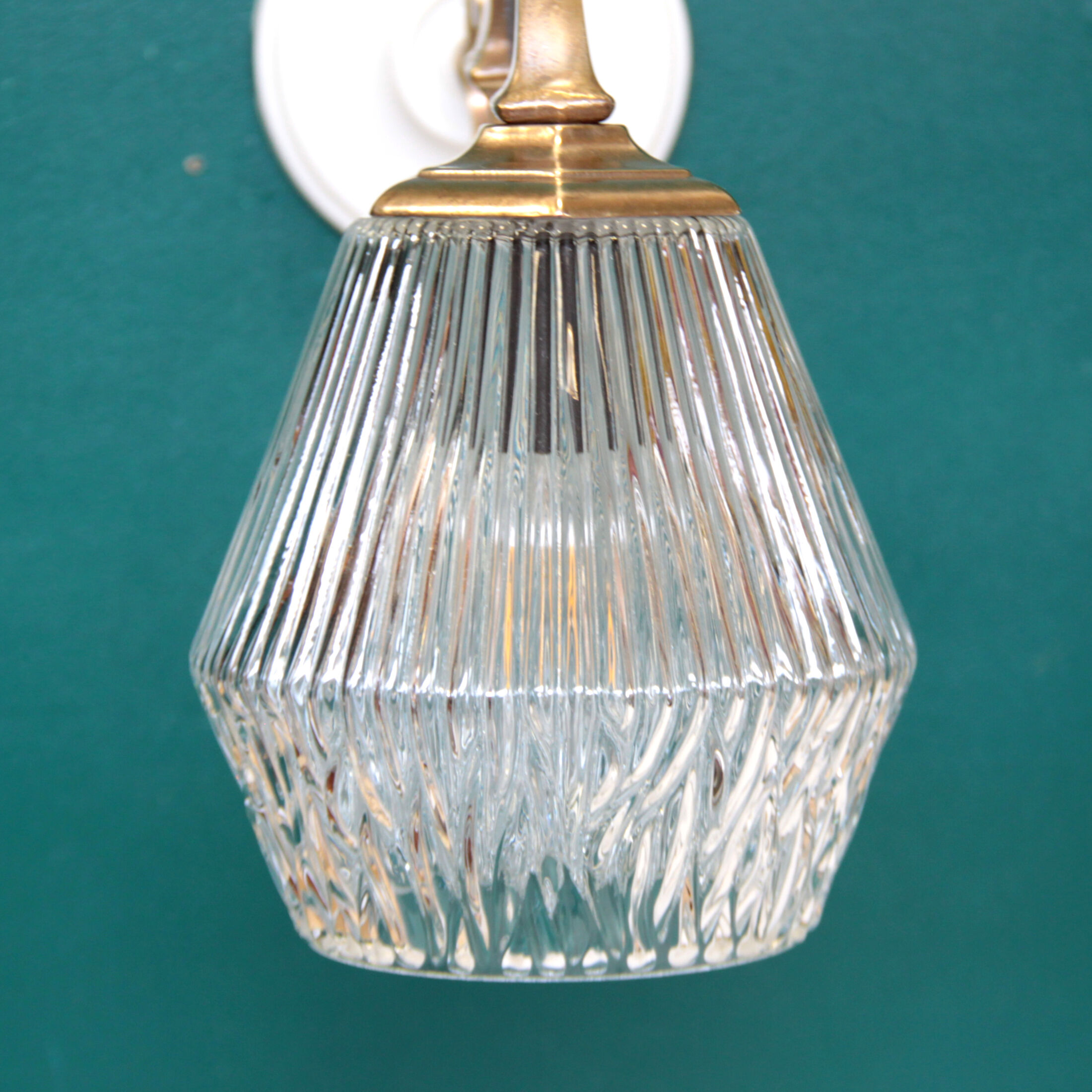 Pair of brass gooseneck wall sconces and glass globe vintage porcelain rosette