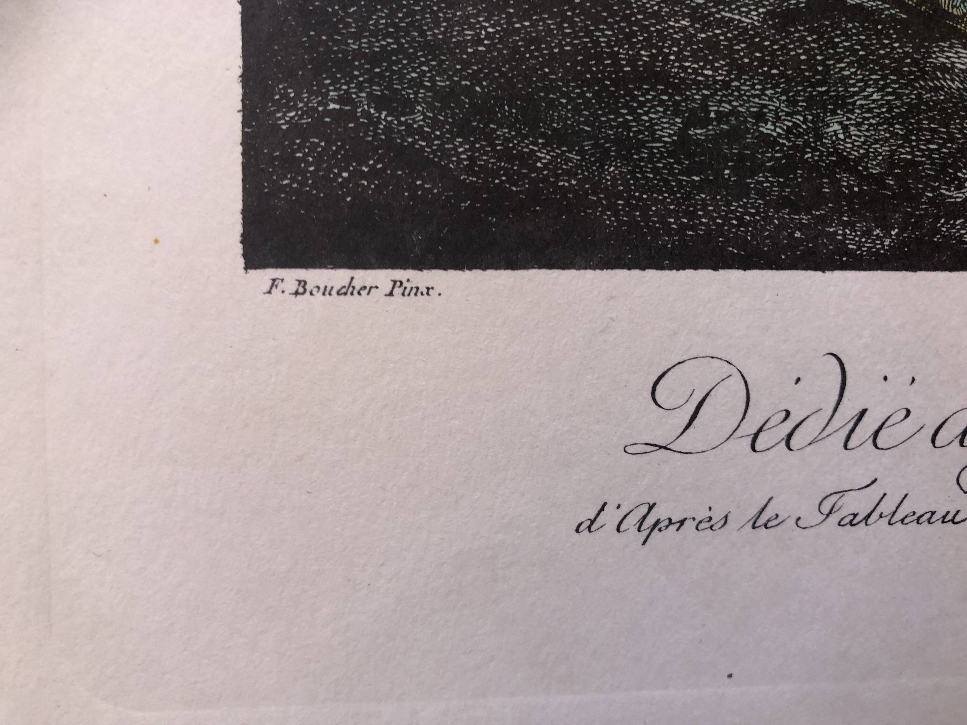 Lithography the pleasant season after boucher and gaillard, mid-20th century print, flute-playing shepherds