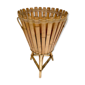 Porte-plante tripode vintage en bambou et rotin