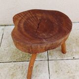 small vintage brutalist wooden tripod side table