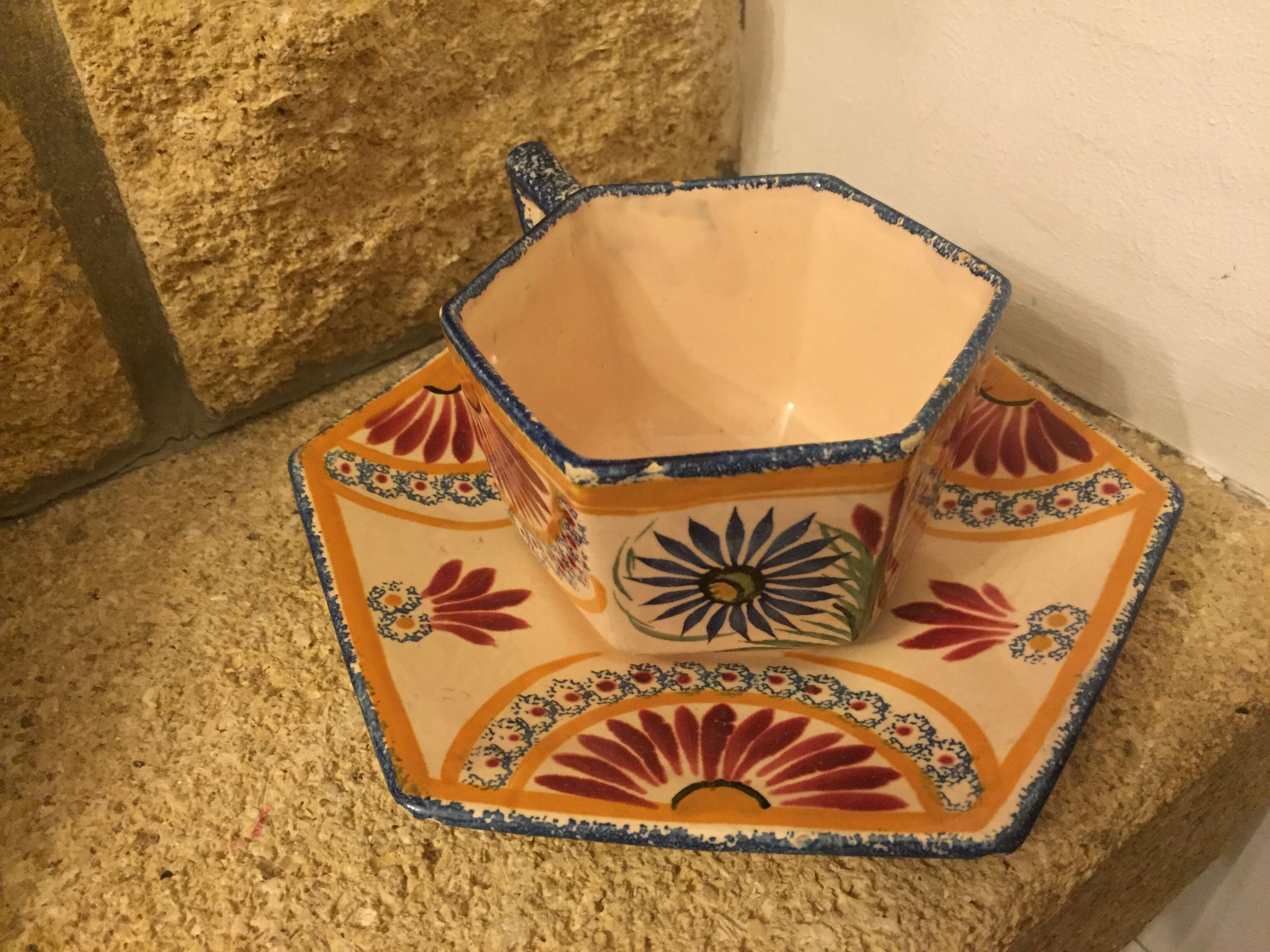 Cup and its vintage saucer Henriot Quimper