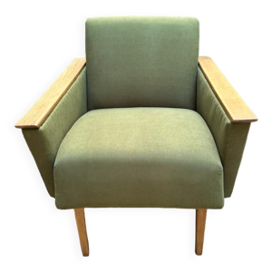 Fauteuil vintage vert olive restauré