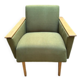 Fauteuil vintage vert olive restauré