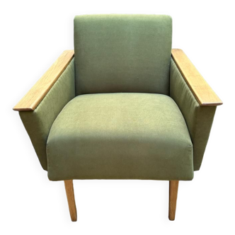 Restored vintage olive green armchair