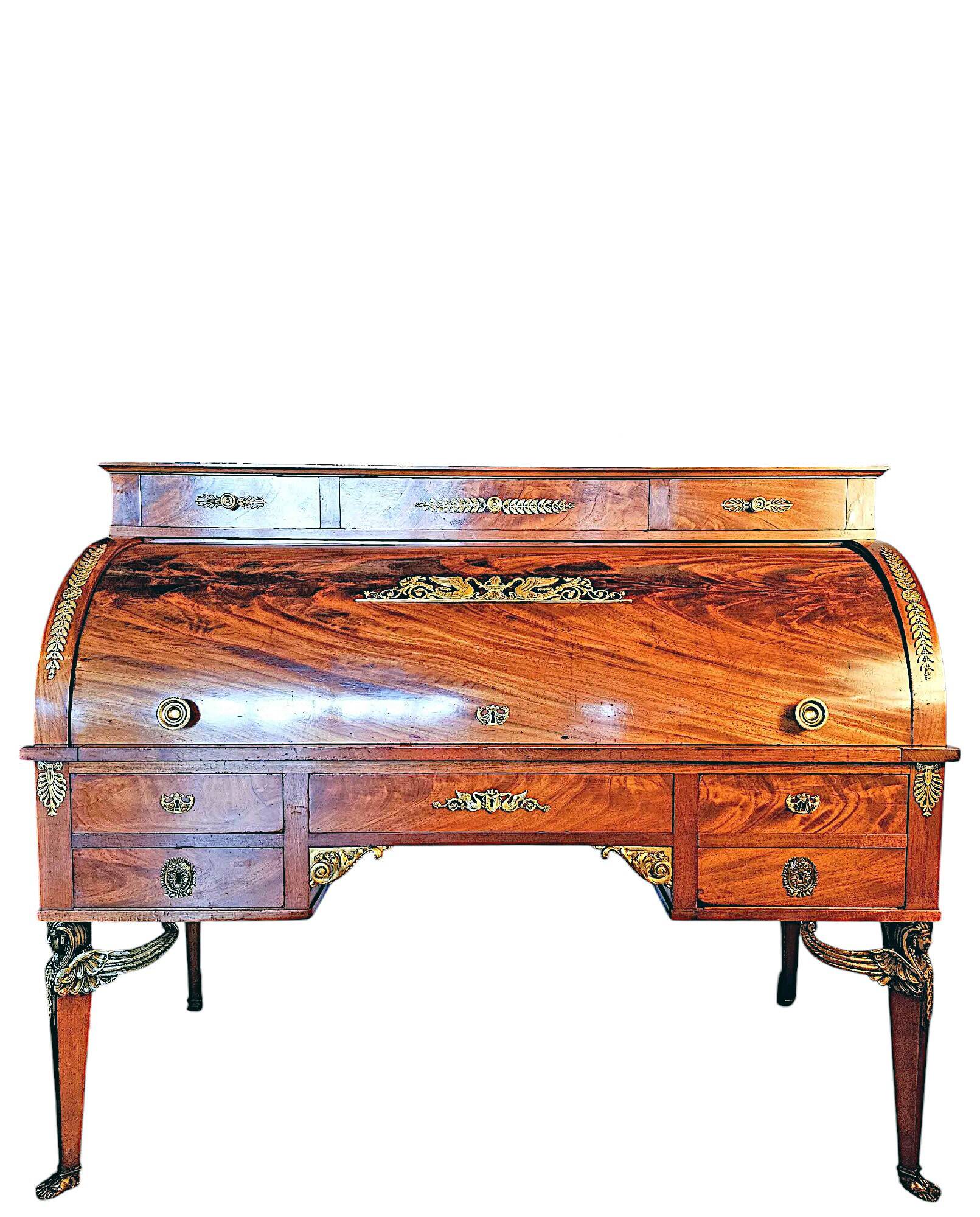 Bureau Cylindre Empire Retour d'Egypte Acajou Et Bronze Doré