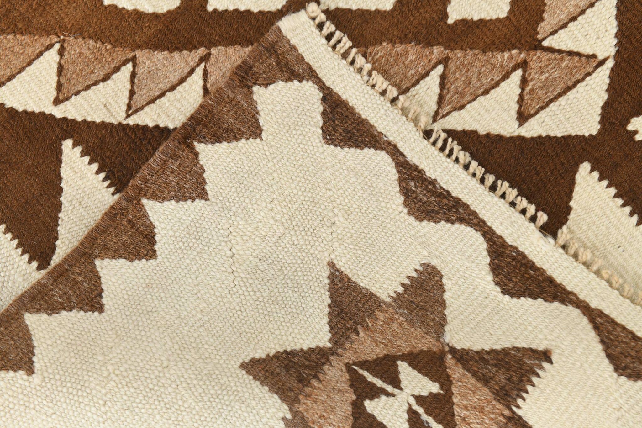 Tapis de couloir Kilim beige et marron 3x12, tapis turc délavé, 95x373 cm