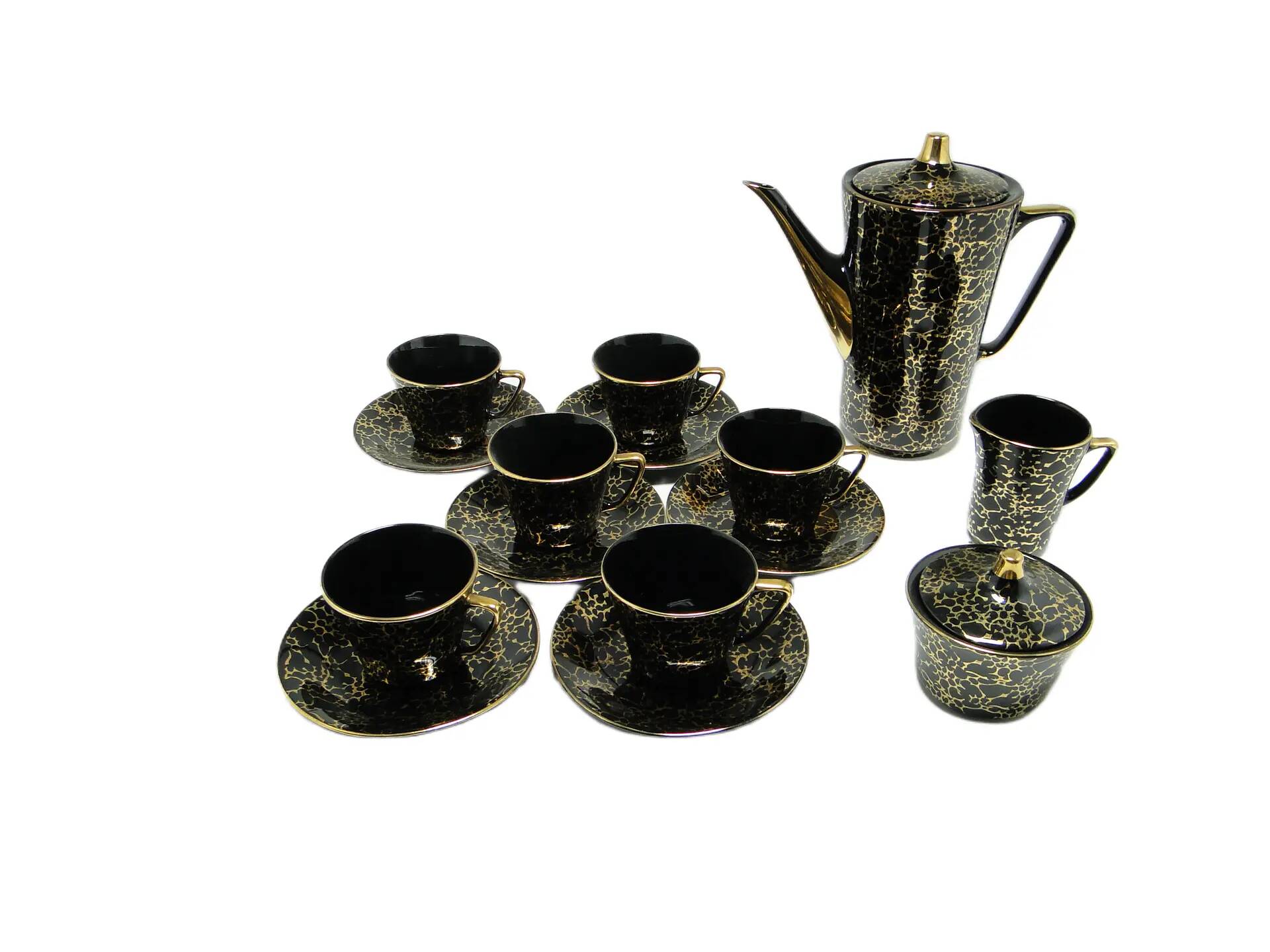 Service à café, modernisme, porcelaine noire, Ćmielów, Pologne, années 1970.