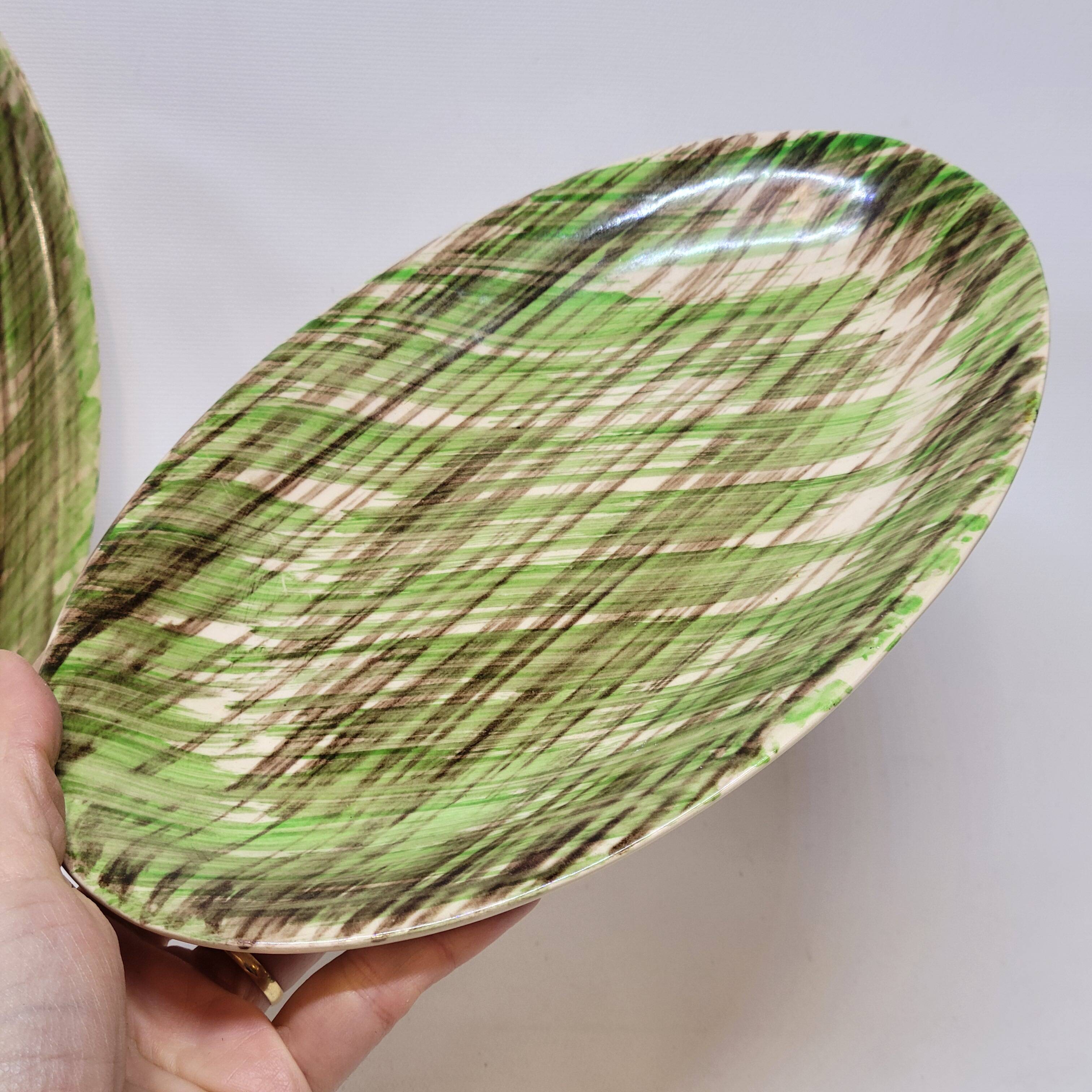 2 Oval Plates Dishes Saint Clément France Vintage Hand Painted