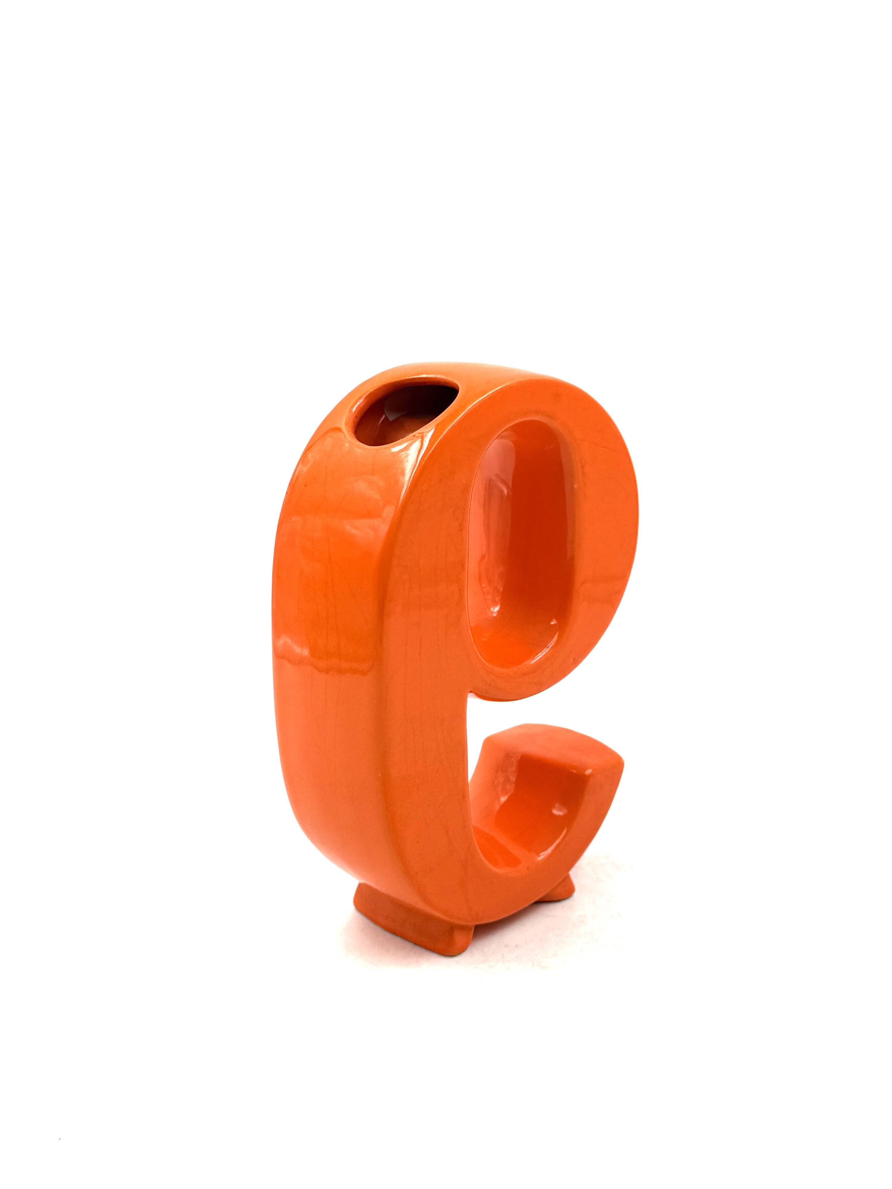 Space age orange ceramic solifleur vase, Marcel Radureau France 1970