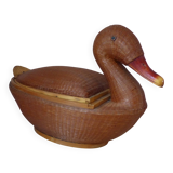 Vintage Chinese wicker duck – woven basket from the 1970s with a lid.