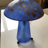Mushroom lamp in blue glass paste spotted with brown/ochre