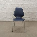 Set of Four Vintage Kitchen Chairs, Night Blue Leatherette with Chrome. 60s