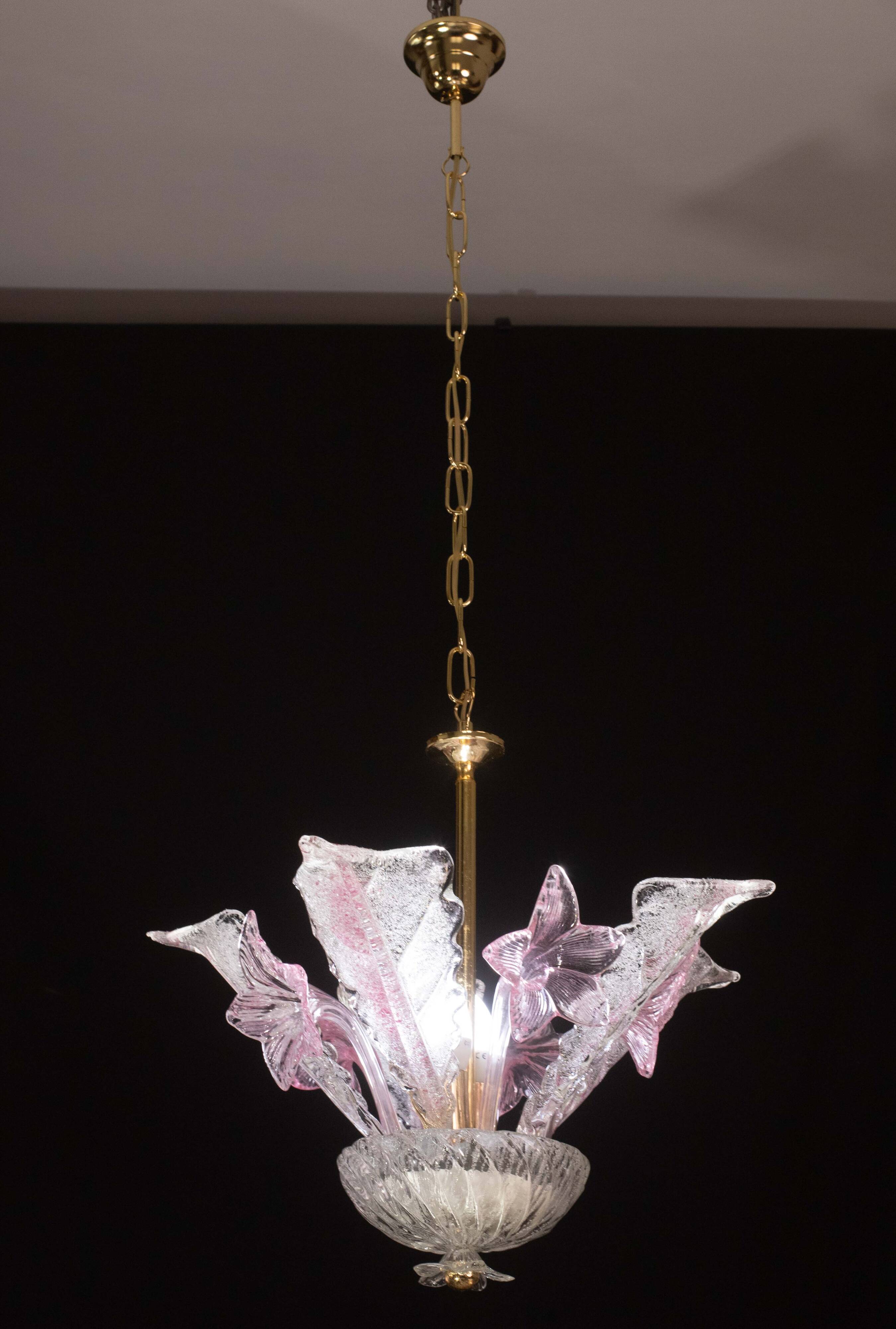 Charming Vintage Pink Flowers Murano Chandelier, 1970