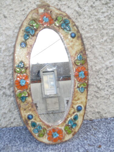 Mirror in ceramic floral decoration 1950 /60