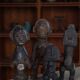 Set of 4 decorative handcrafted African wooden sculptures, mid-century.