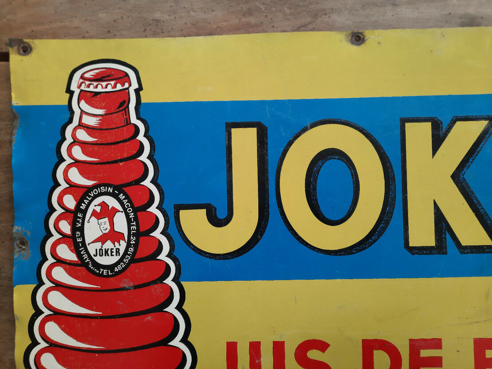 Old plate "Joker Fruit Juice" 40x70cm 1960