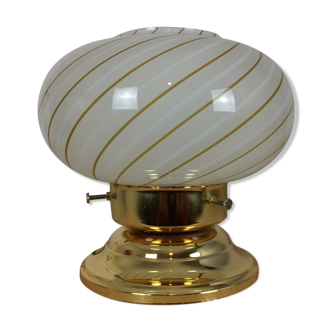 Lampe champignon globe verre socle doré