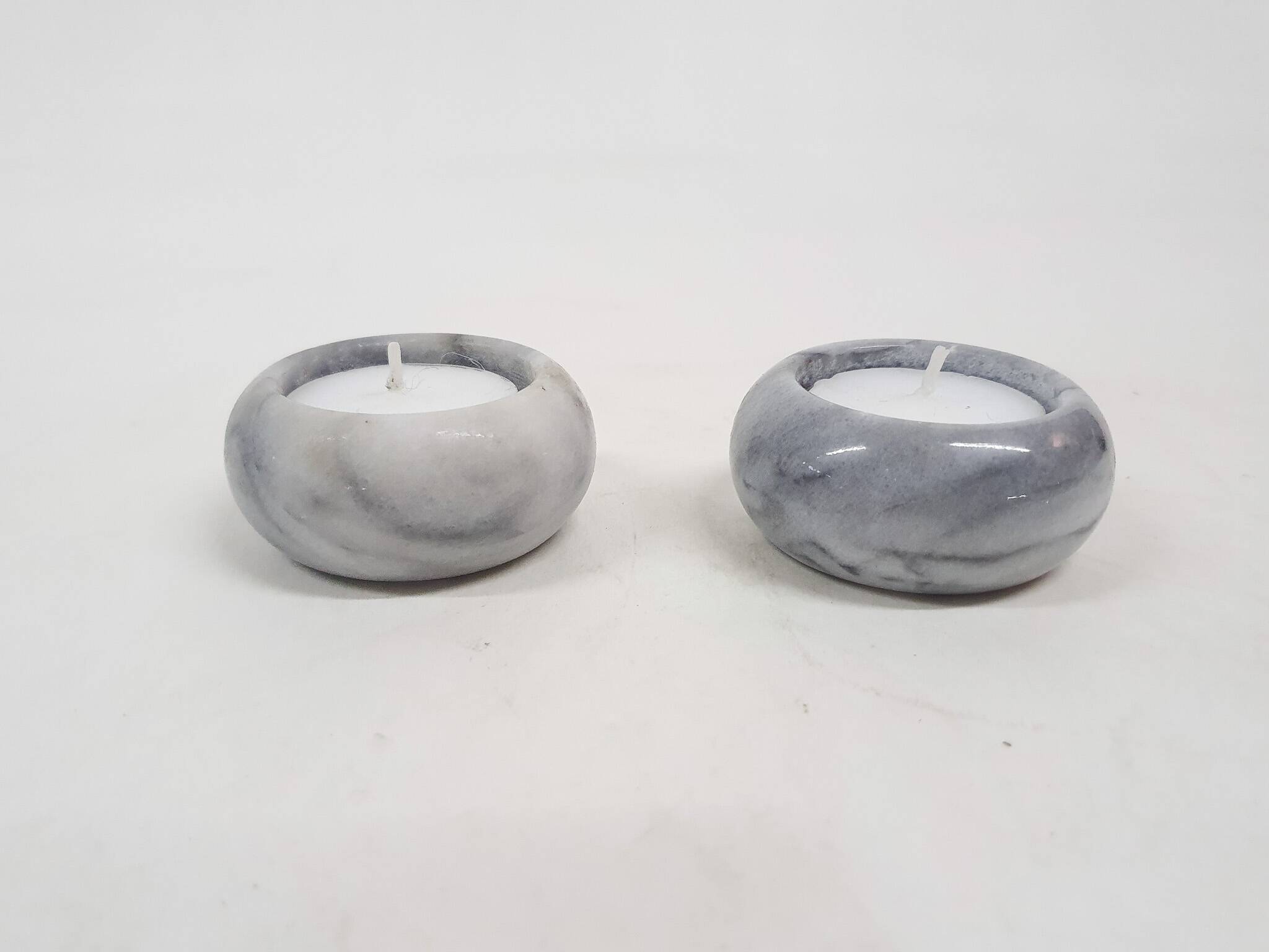 Set of two marble tea light holders, The Netherlands 1970's