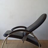 Chromed leather armchair, chaise longue from the 1970s.