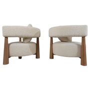 Contemporary Pair of Italian Armchairs, Wood and White Boucle Fabric