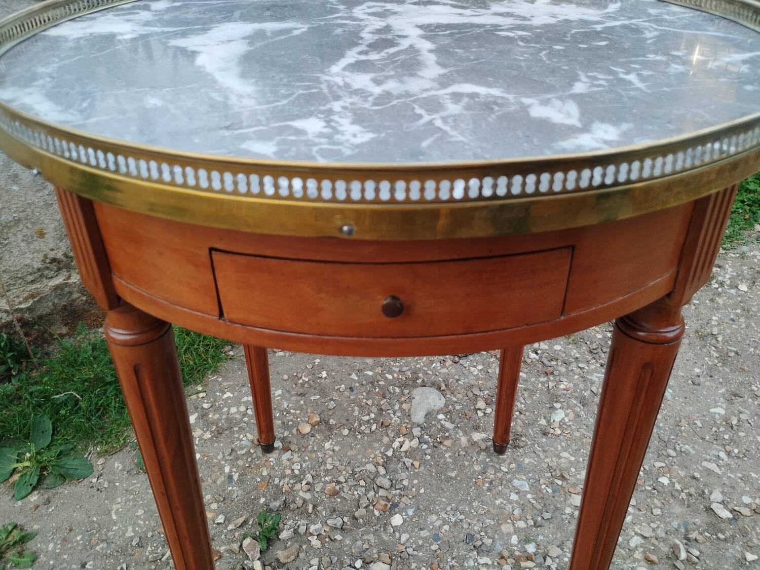 Antique bouillotte table with marble top, Louis XVI style