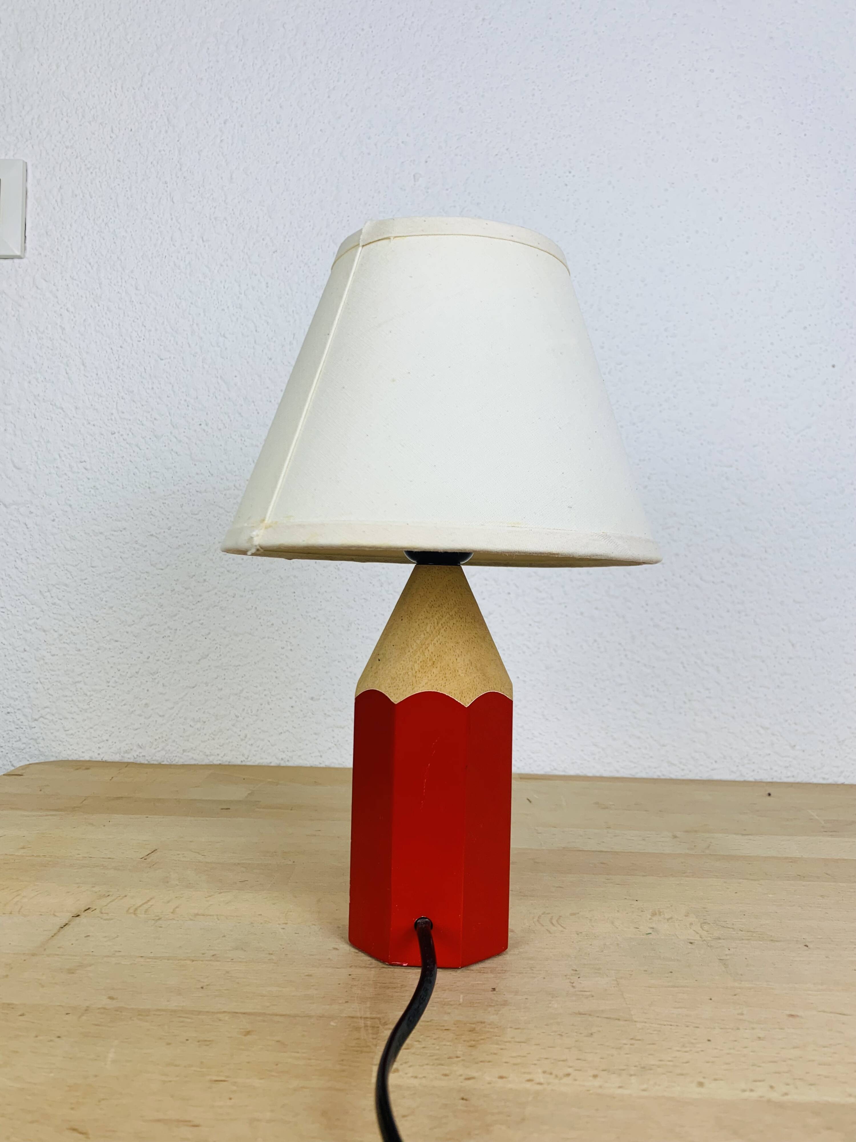 Pierre Sala vintage pencil lamp, wood, red
