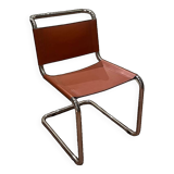 Hanging chair in Mart Stam S33 style in chrome metal and cognac imitation leather