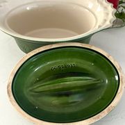 Christmas Terrine with Holly Lid, Green Ceramic Serving Dish, Vintage
