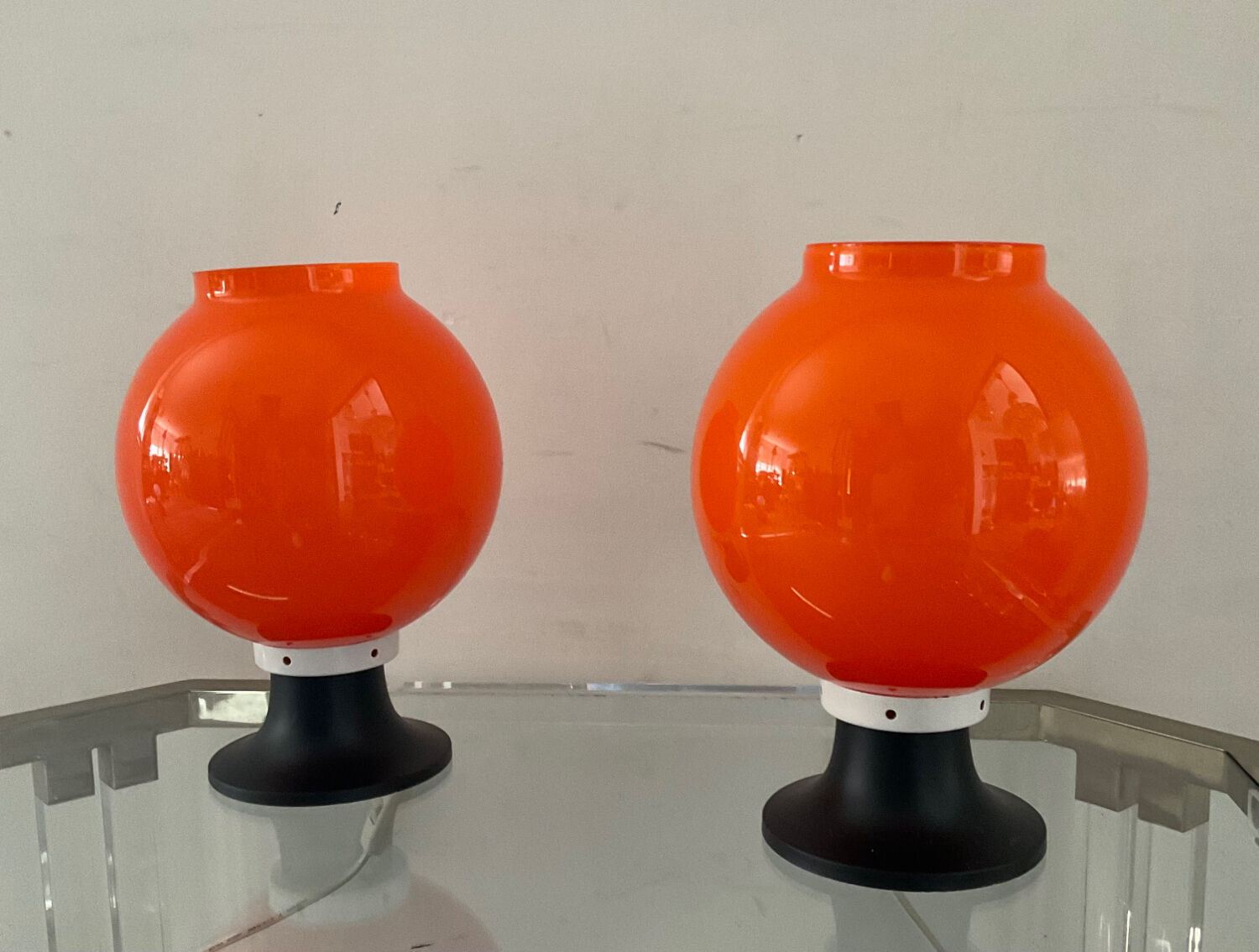 Pair of orange opaline lamps from the 70s