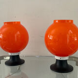 Pair of orange opaline lamps from the 70s