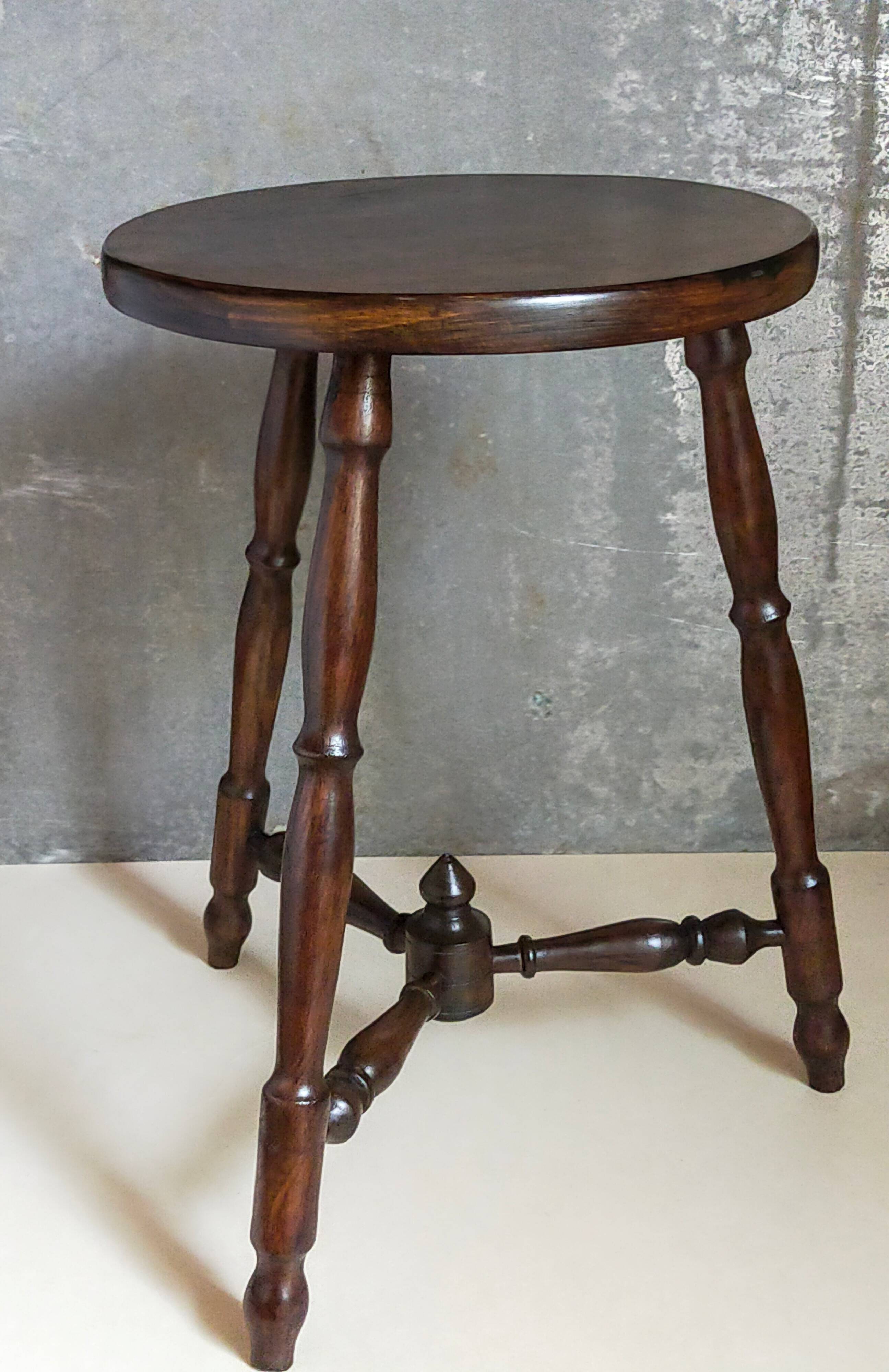 Vintage turned solid wood tripod stool