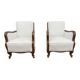 Classic Italian Armchairs with White Upholstery, 1920s, Set of 2