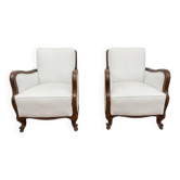 Classic Italian Armchairs with White Upholstery, 1920s, Set of 2