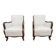 Classic Italian Armchairs with White Upholstery, 1920s, Set of 2