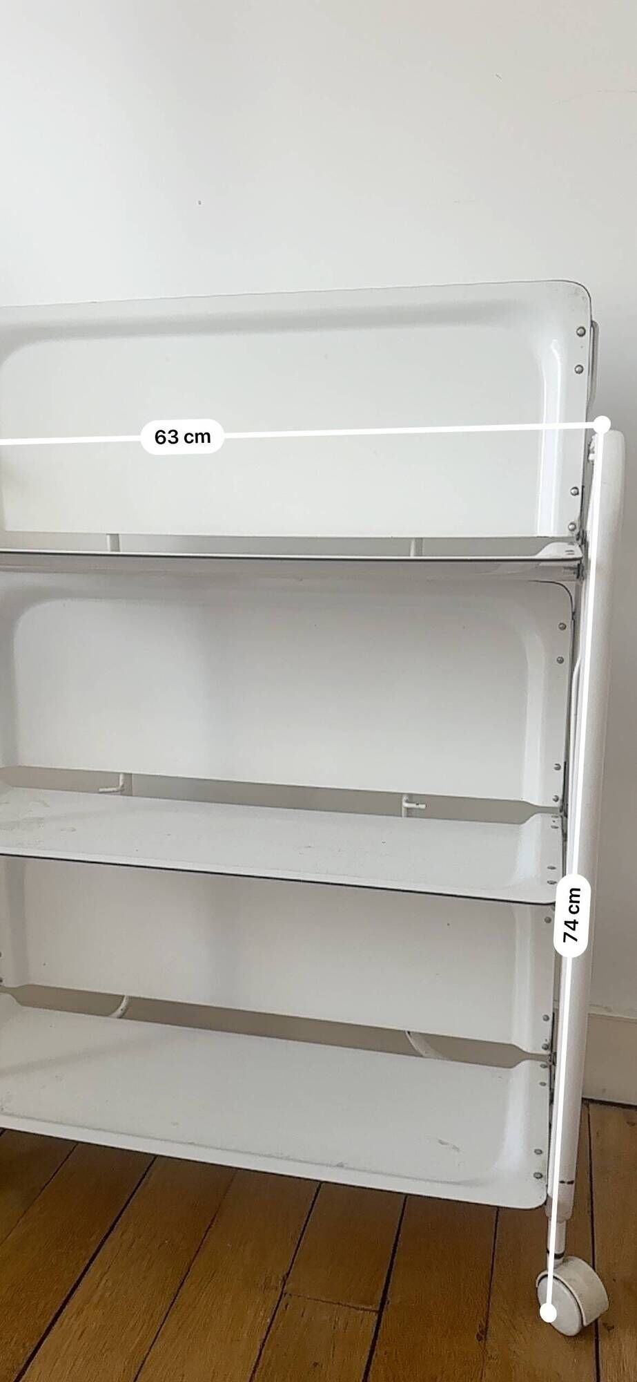 Vintage folding dessert trolley on wheels, 3 white shelves