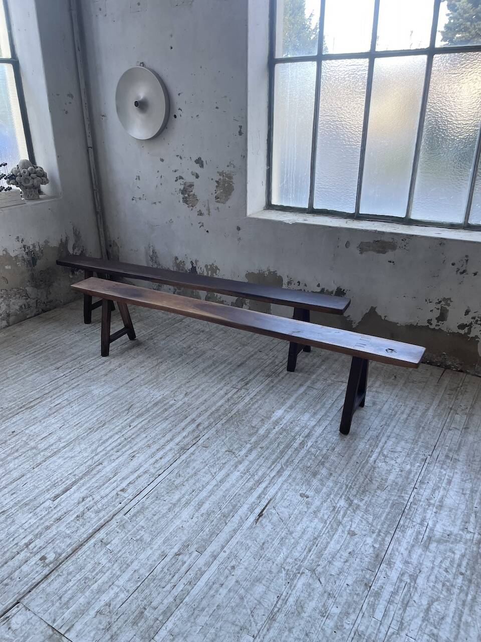 Pair of benches in walnut and solid oak 230 cm