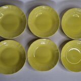 Ensemble de six assiettes creuses jaune grains de riz, "Bon vivant", Gien, 21 cm